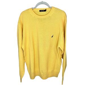 Nautica Men's 100% Cotton Crew Neck Sweater Size XL Yellow Gold Embroidered Logo